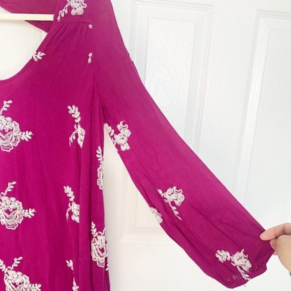 𝅺FREE People Emma Floral Embroidered Tunic Mini Dress in Berry Purple NWT - Picture 5 of 8